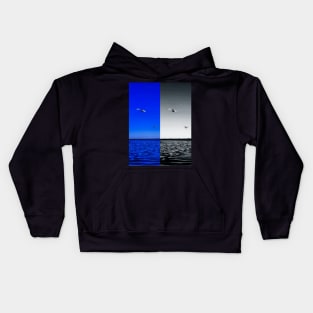 Seagull black and white and blue composition Kids Hoodie
